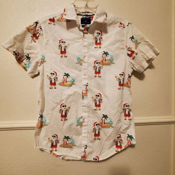 Denim & Flower Brand Santa Claus Surf Hawaiian Style Shirt Men's Size Small - Picture 2 of 16